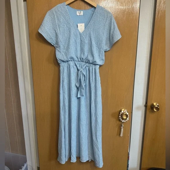Sienna Sky | Dresses | Sienna Sky Soft Blue Midi Dress | Poshmark